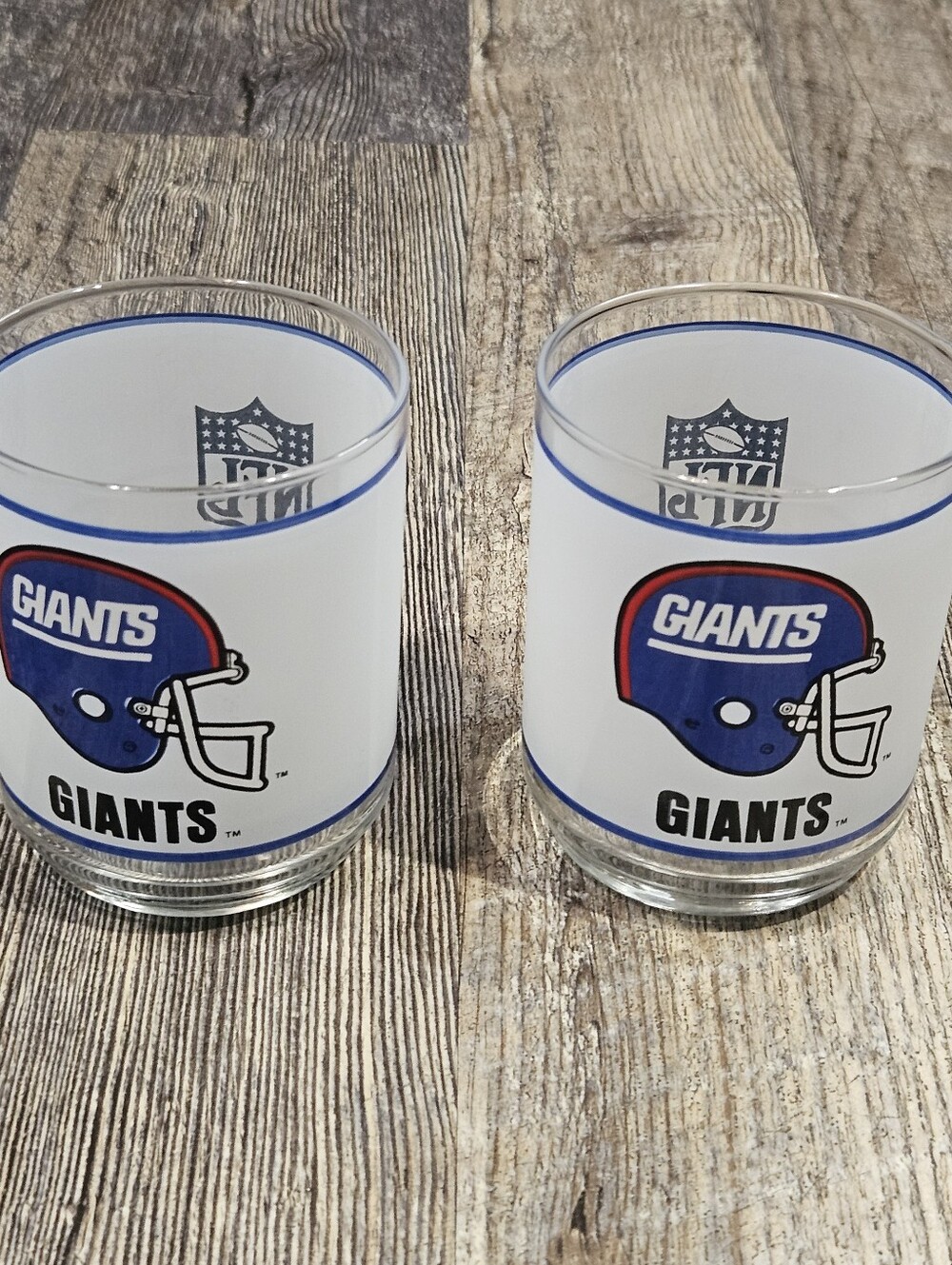 Two Frosted New York Giants Football Glasses